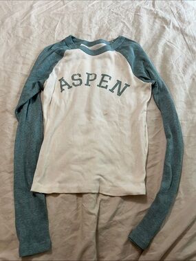 Pink Republic Cream Thermal Tee with Sage Raglan Trim